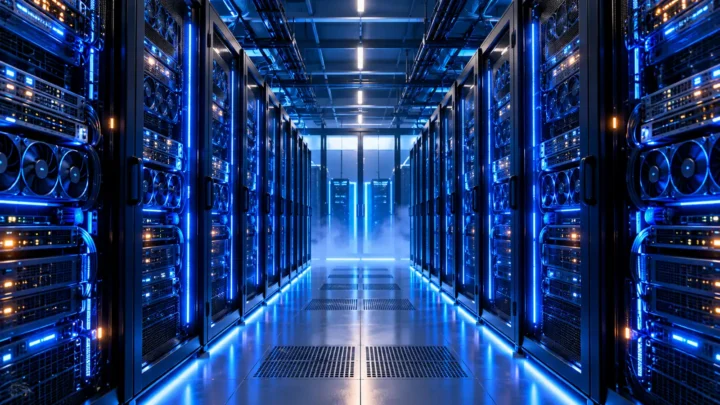 Enterprise data centre racks representing an AI control plane managing models, agents and data at scale