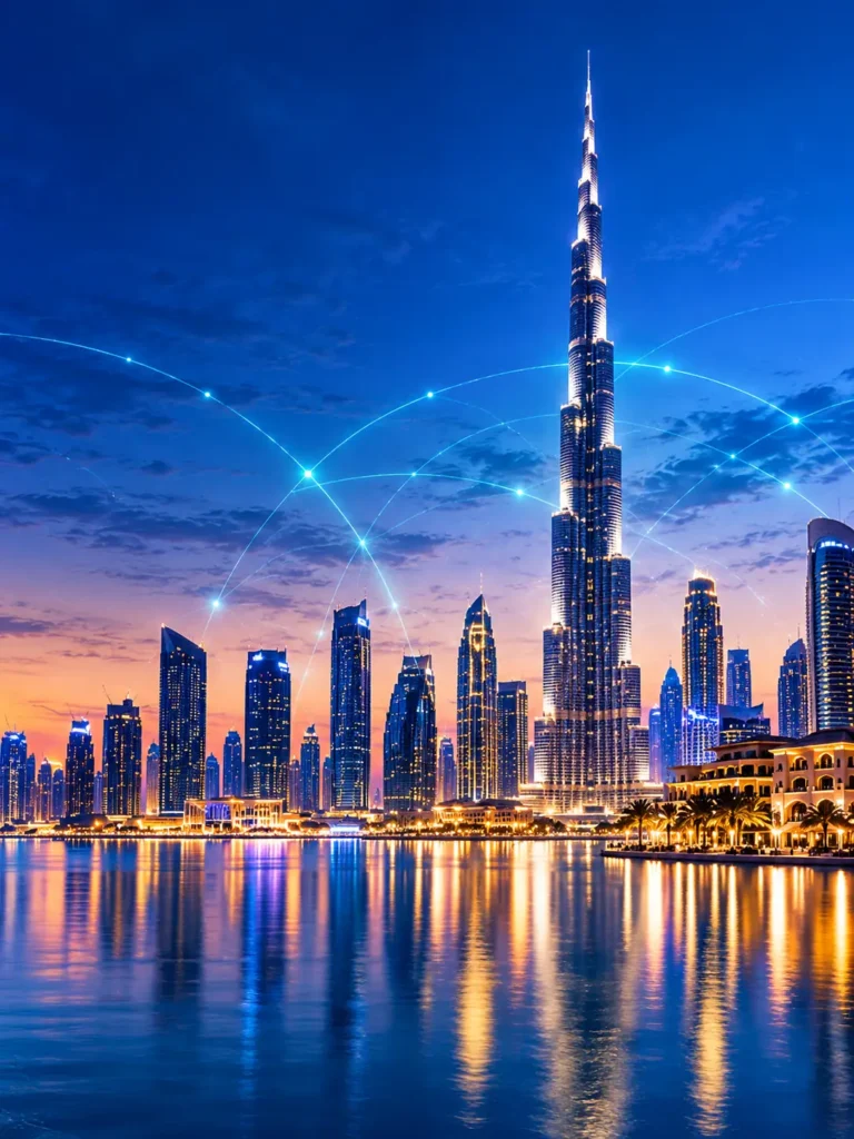 Dubai skyline at blue hour, host city of the first AirSwipe Global AI event of 2027