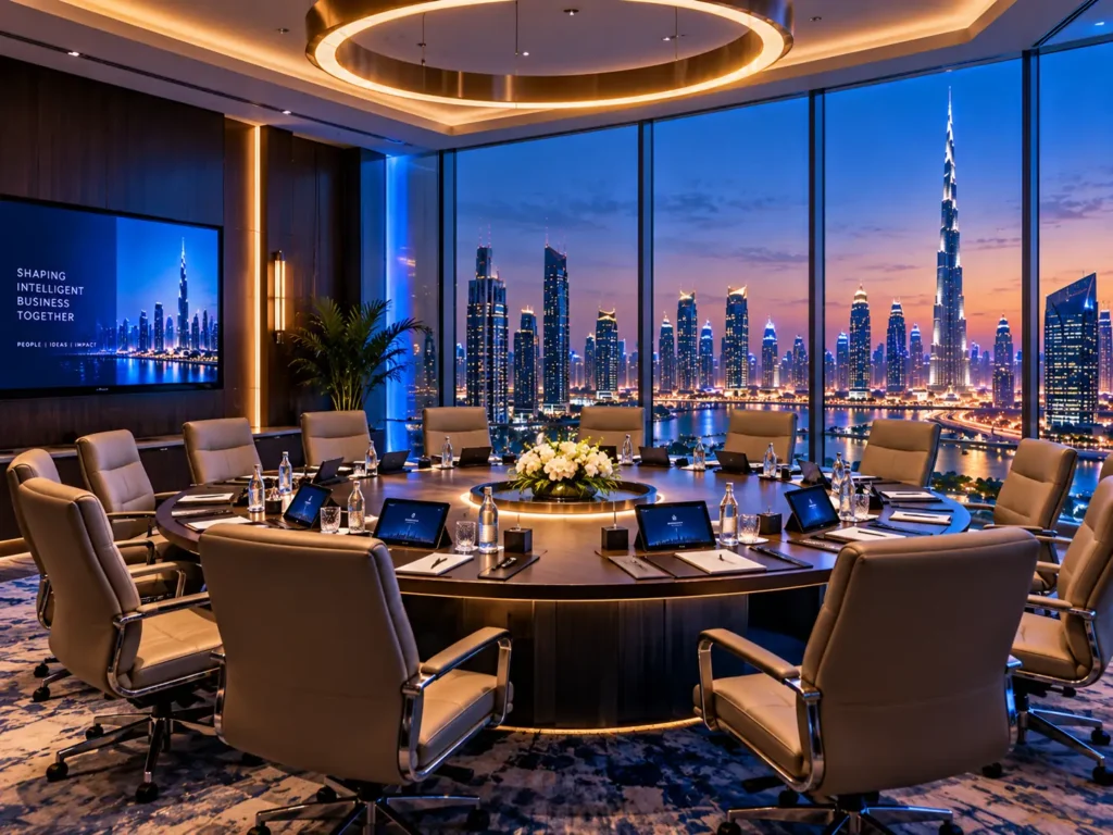 Executive boardroom set for a CXO roundtable on enterprise AI ownership and accountability