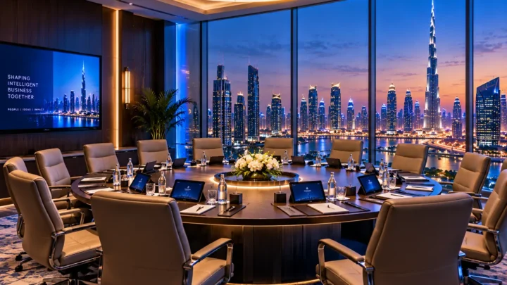 Executive boardroom set for a CXO roundtable on enterprise AI ownership and accountability